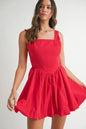 Red MABLE Poplin Square Neckline Bubble Mini Dress by Trendsi, featuring a stylish square neckline and a playful bubble hem.