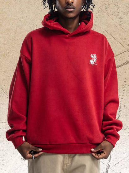 Men's red graphic back long sleeve hoodie by Trendsi, featuring bold design on the back and comfortable fit.