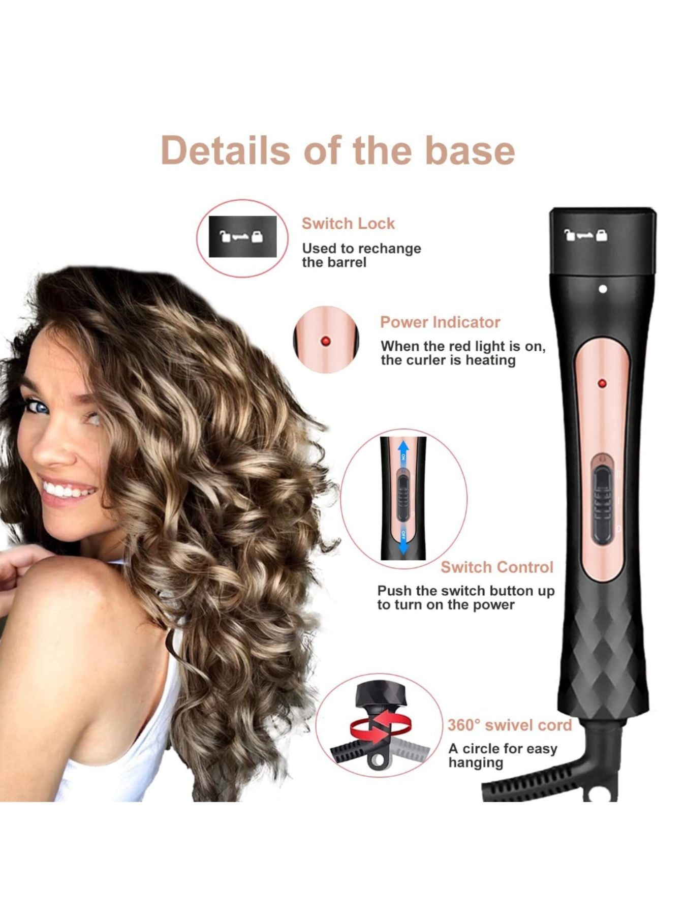 Rose gold adjustable temperature curling iron by Trendsi with European plug and ergonomic handle for versatile styling.