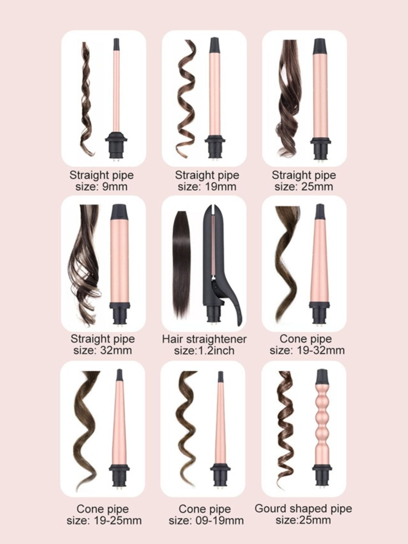 Rose gold adjustable temperature curling iron by Trendsi with European plug and sleek design for versatile styling.