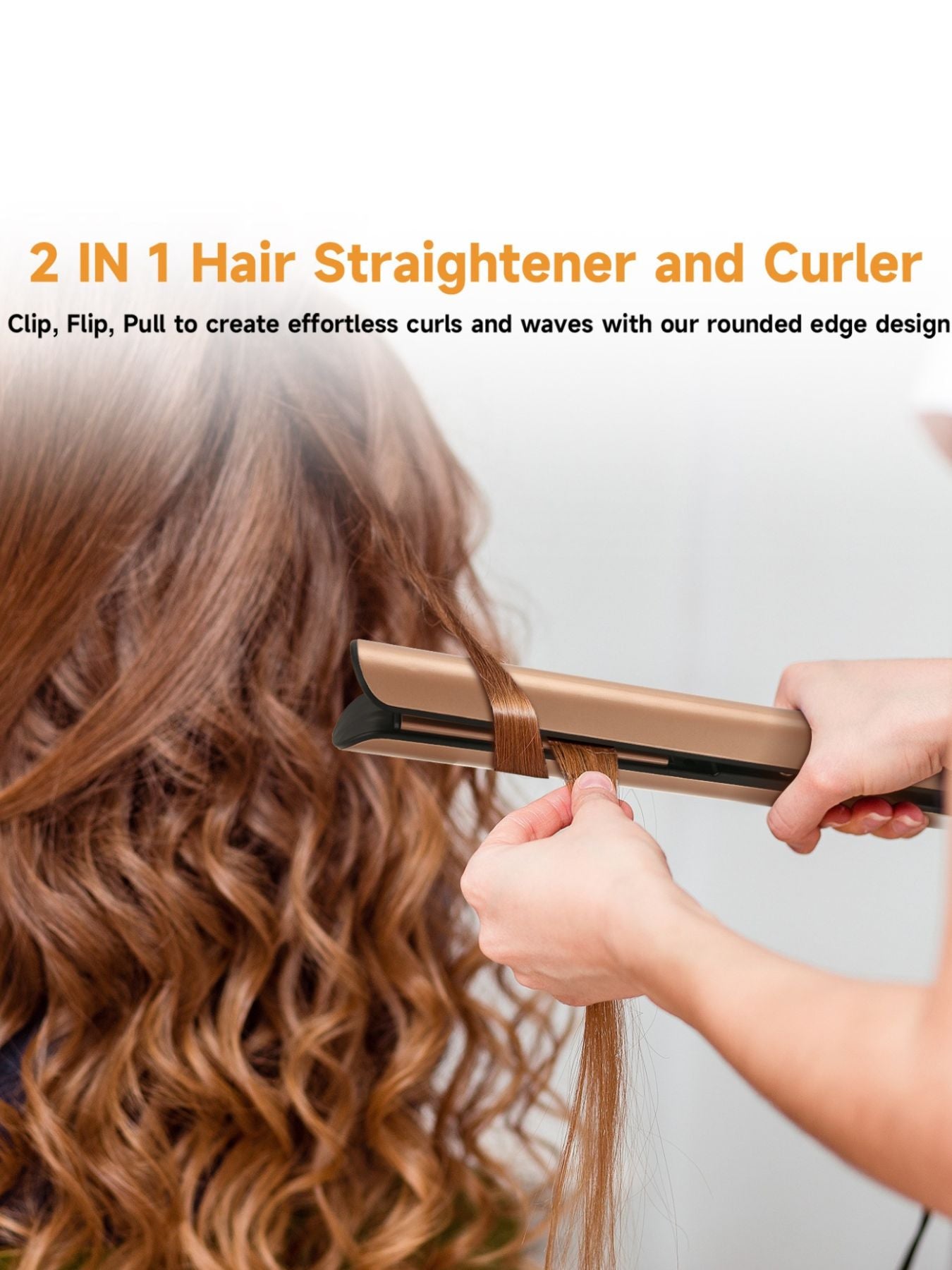 Trendsi rose gold fast heating hair straightener with European plug, sleek design for smooth, straight hair styling.