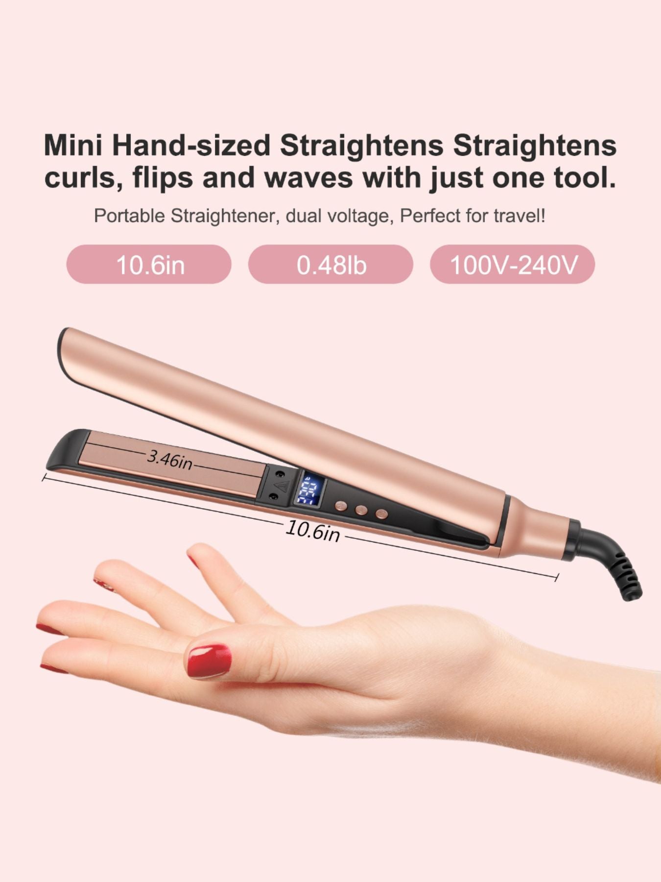 Rose gold Trendsi fast heating hair straightener with European plug, sleek design for quick, smooth styling.