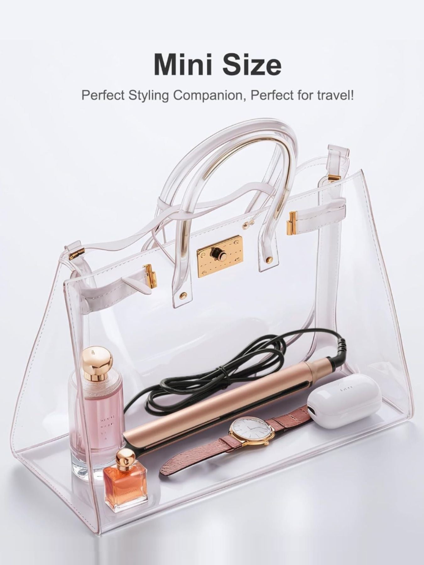 Trendsi rose gold fast heating hair straightener with European plug, sleek design, and ceramic plates for smooth styling.