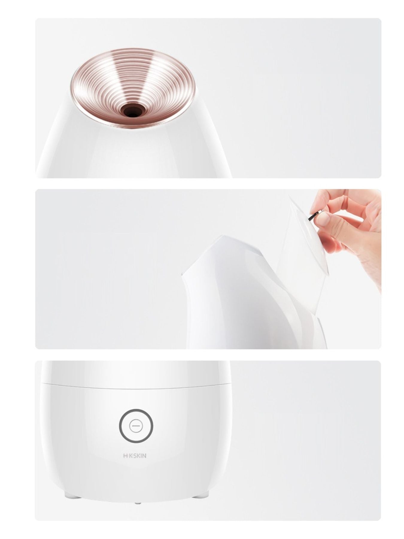 Rose gold facial steamer deep cleansing beauty device by Trendsi, showing steam nozzle and sleek design for facial skincare.