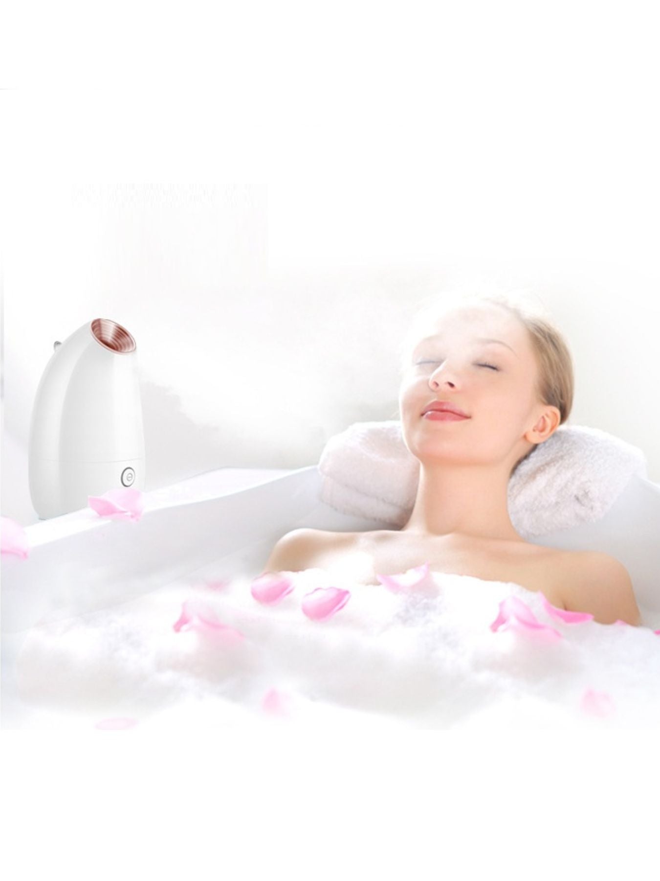 Rose gold facial steamer deep cleansing beauty device by Trendsi, showing the compact, sleek design for skincare and pore cleansing.