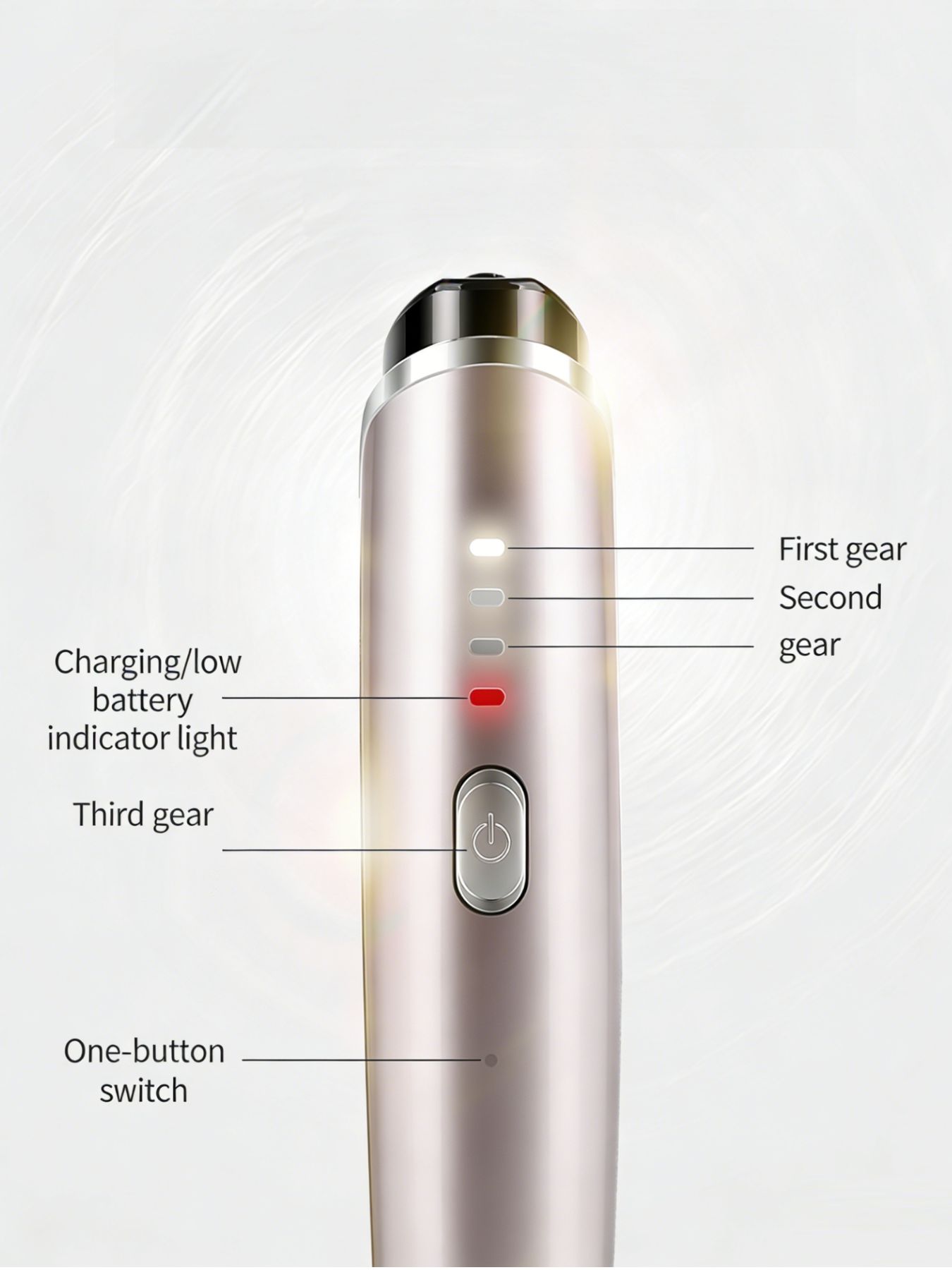 Rose gold Trendsi Microcurrent Facial Toning Device showing sleek, handheld design with control buttons and metallic finish.