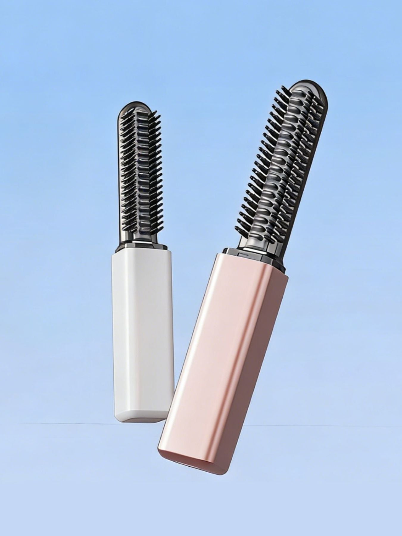 Rose gold portable straightening comb by Trendsi, compact hair styling tool with heated ceramic plates for quick, easy straightening.