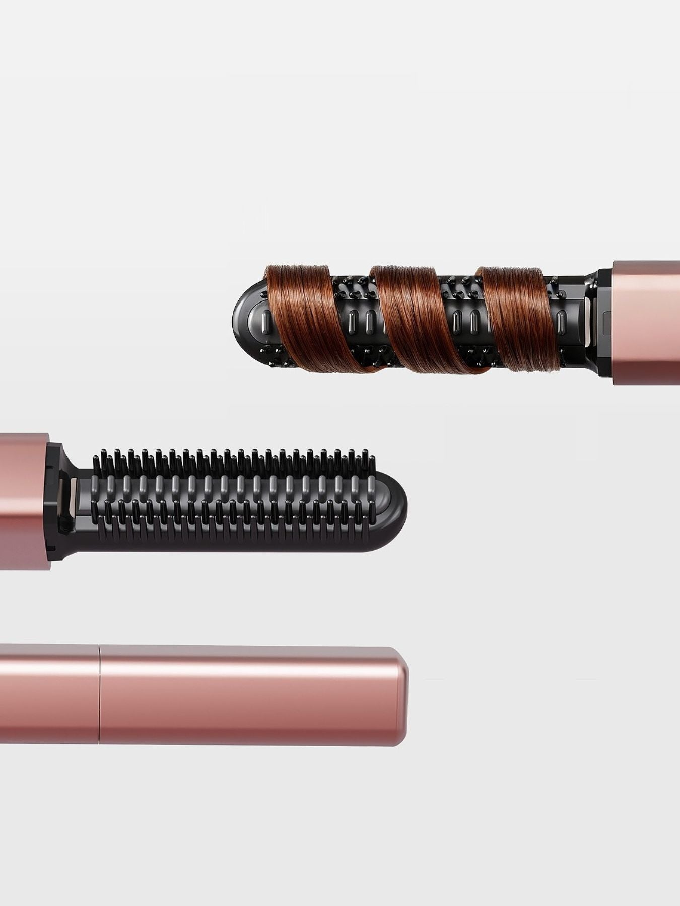 Rose gold portable straightening comb by Trendsi, compact hair styling tool with sleek design and easy grip.