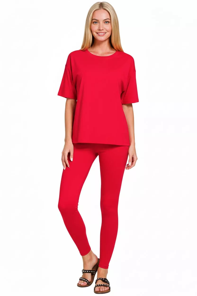 Plus size Zenana loungewear set featuring a brushed microfiber short sleeve top and matching pants, comfortable and cozy for relaxing.