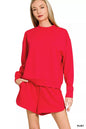 Zenana scuba long sleeve sweatshirt and shorts set in black, featuring a relaxed fit and casual athletic style.