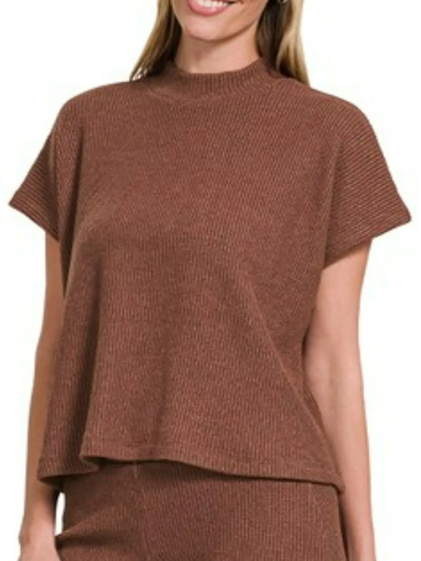 Brown Zenana sweater boxy top with long pants set, featuring a cozy, casual style perfect for comfortable everyday wear.