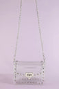 Clear studded crossbody stadium bag with chain strap by Trendsi, featuring a transparent design and metal stud accents.