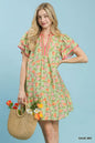 Umgee floral tiered dress with flutter sleeves in sage mix, featuring a relaxed, feminine silhouette and tiered skirt.