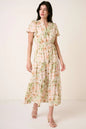 Flower print Flutter Sleeve V slit maxi dress by Mittoshop, featuring a flowing design and elegant floral pattern.