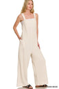 Sand beige Zenana Knit Waffle Wide Leg Overalls with a relaxed fit, featuring a knit texture and wide-leg design.