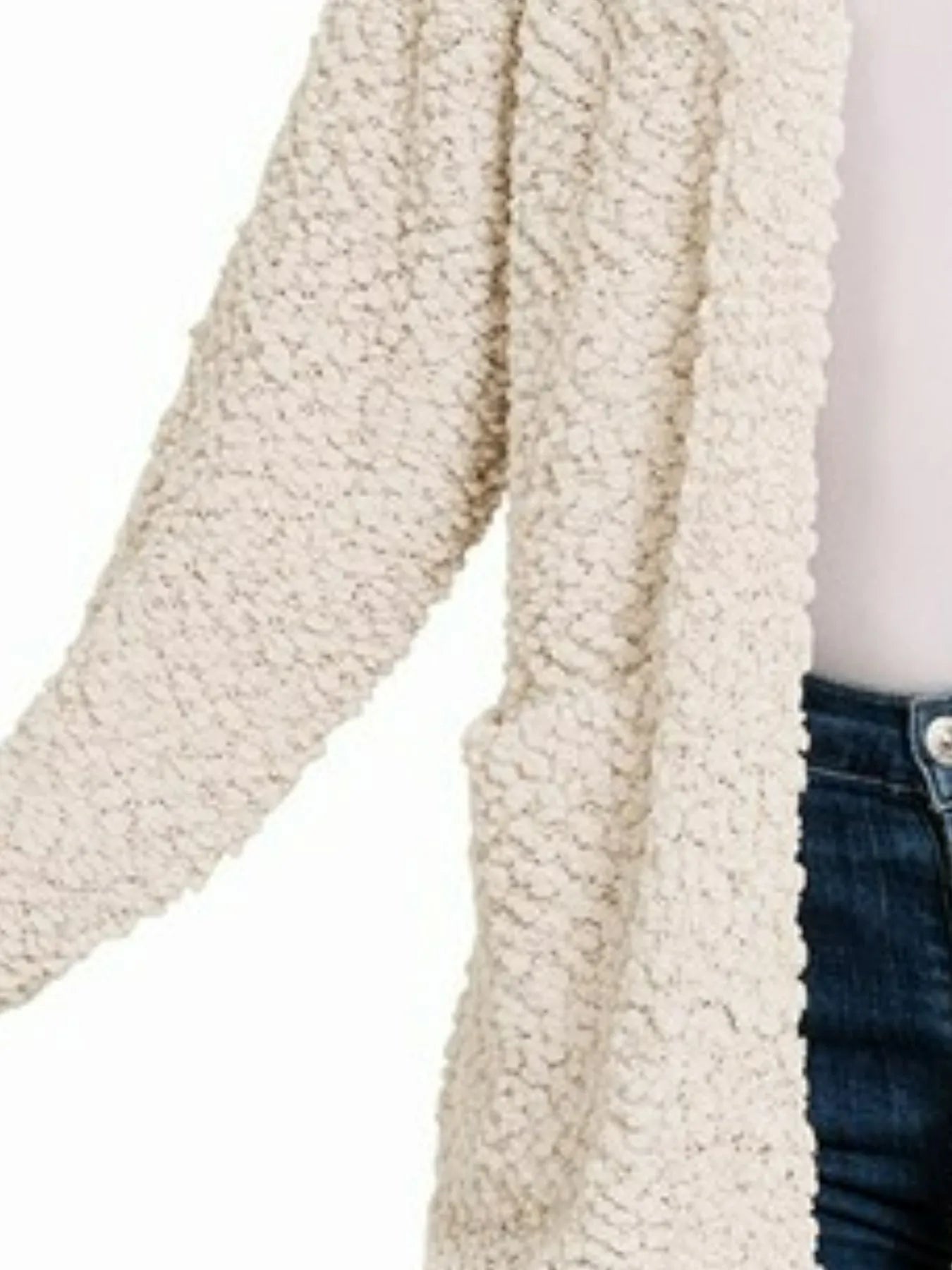 Sand beige Zenana long sleeve popcorn sweater cardigan with pockets, cozy knit, and button-front design.