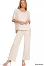 Sand beige Zenana V-neck oversized top and pants set, casual loungewear with relaxed fit and comfortable fabric.