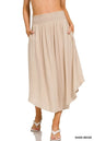 Sand beige Zenana woven crinkle maxi skirt with smocked waist and pockets, perfect for casual or summer wear.