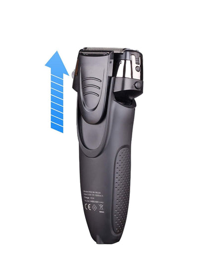 Silver and black rechargeable electric shaver with European plug by Trendsi, designed for smooth, close grooming.