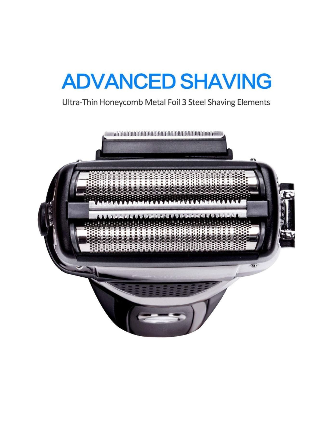 Silver and black rechargeable electric shaver with European plug by Trendsi, featuring a sleek design for precise grooming.
