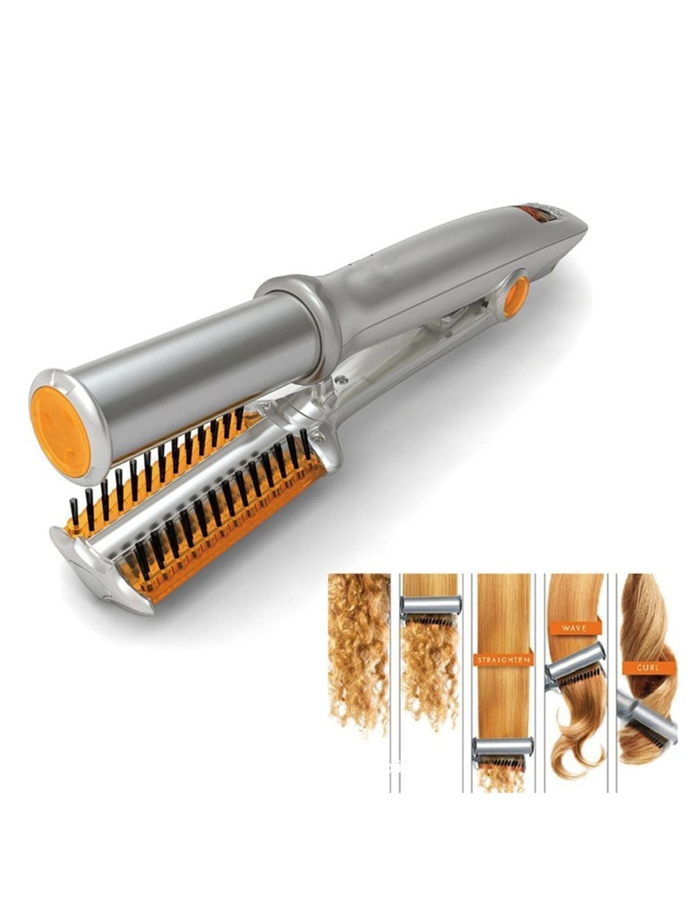 Silver Trendsi automatic curling iron with European plug, featuring a sleek design and digital controls for perfect curls.