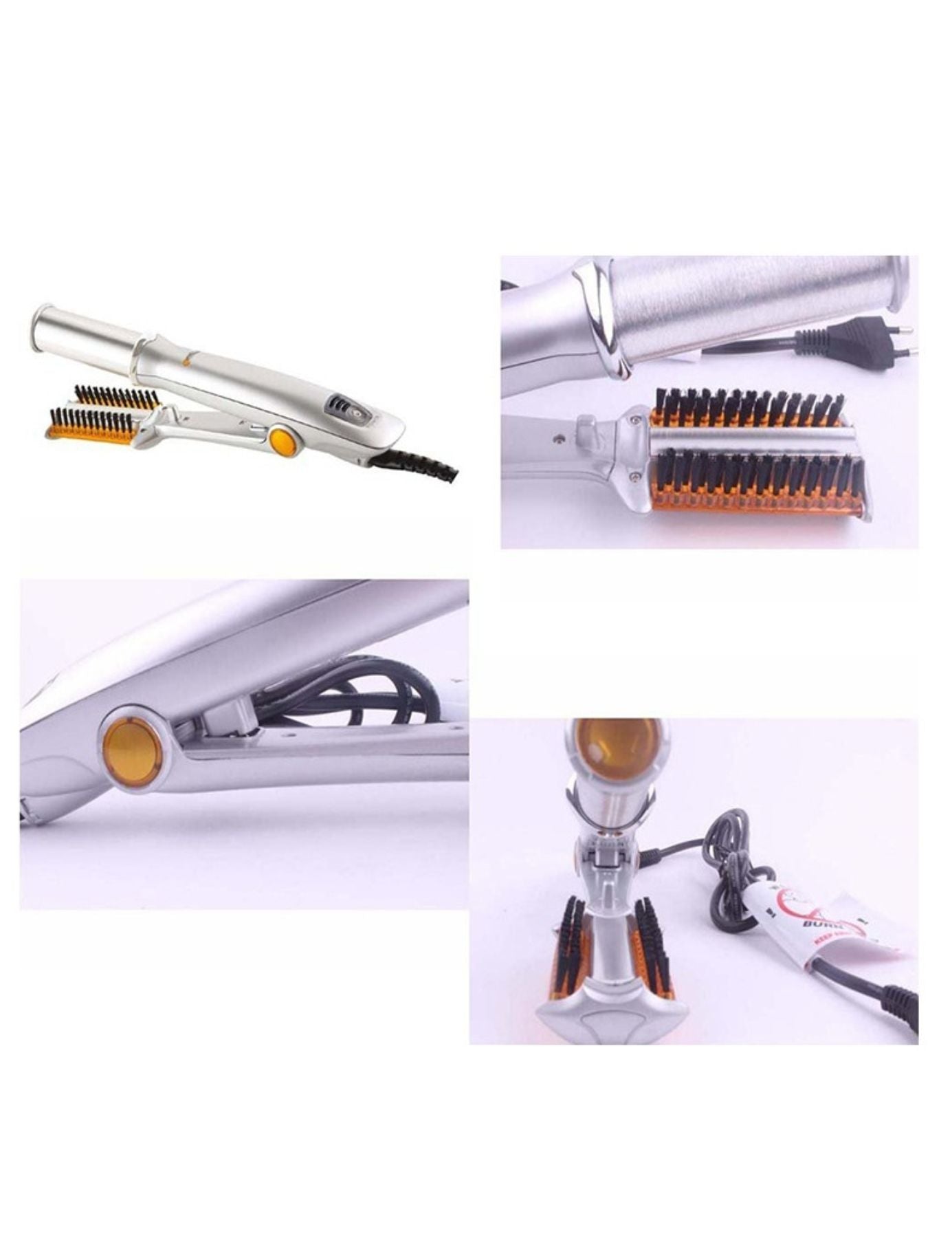 Silver Trendsi automatic curling iron with European plug design, showcasing its sleek barrel and ergonomic handle.