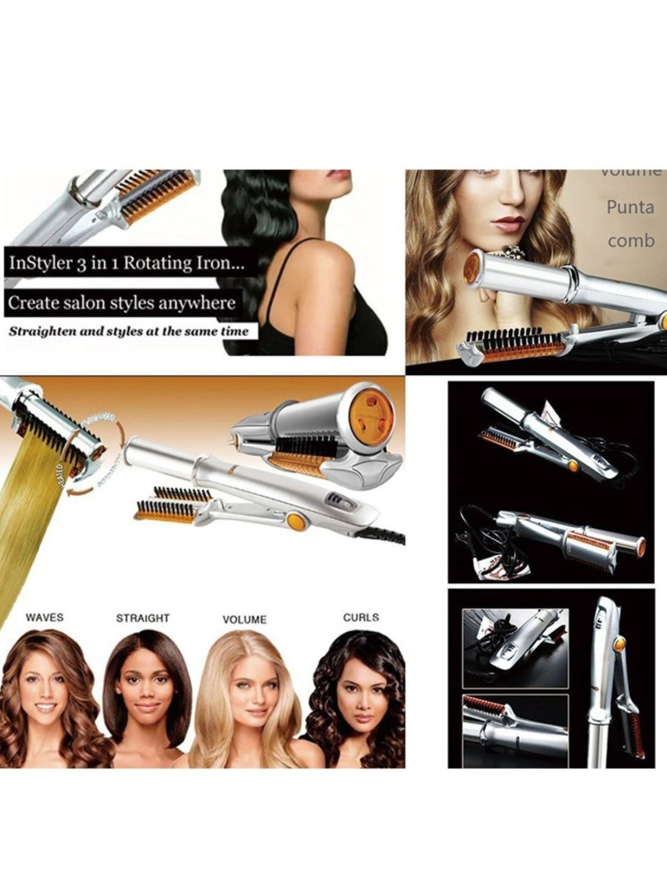 Silver Trendsi automatic curling iron with European plug, showing the heated barrel and ergonomic handle for easy styling.
