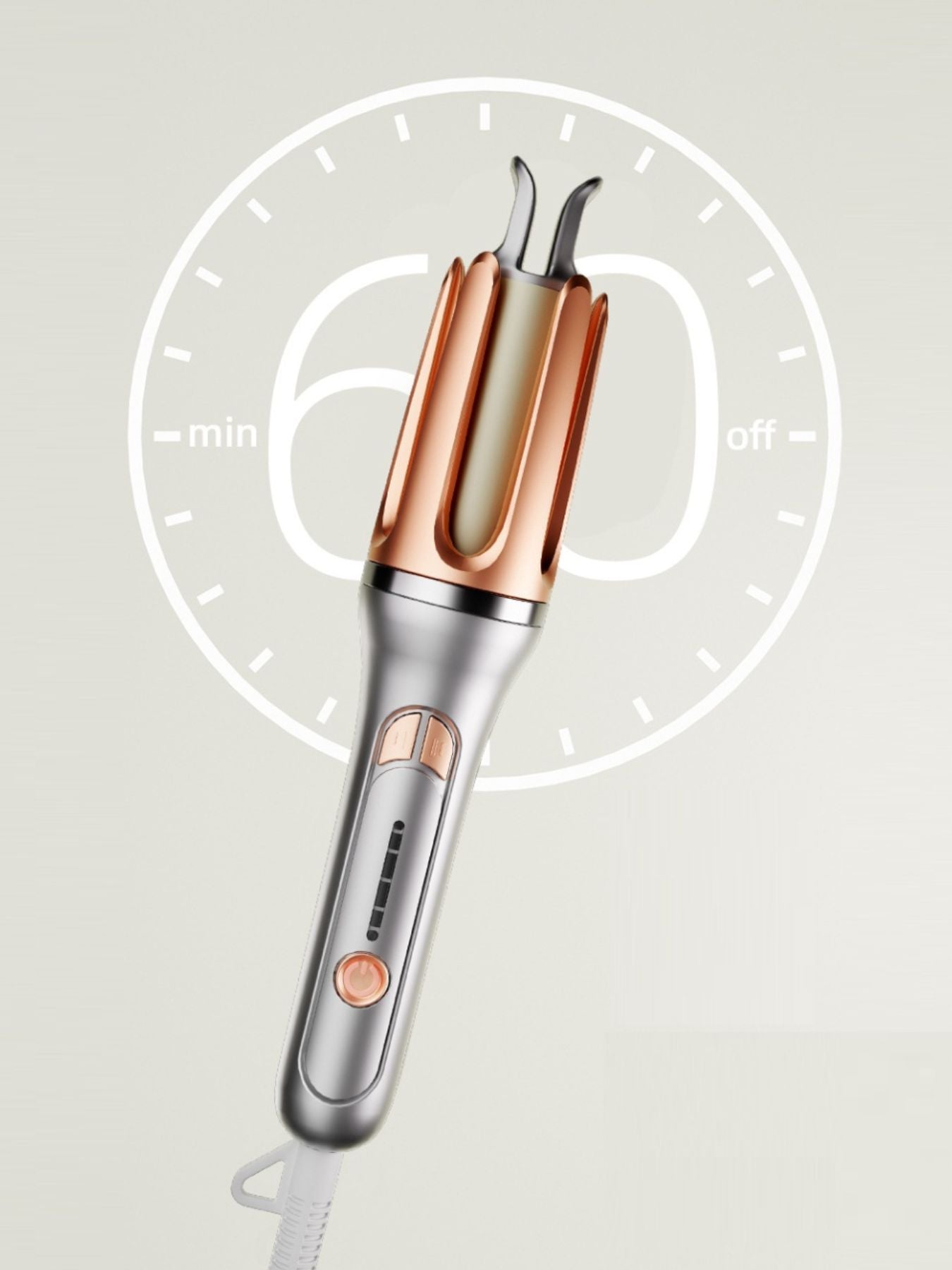 Silver automatic hair curling iron by Trendsi with European plug, showcasing its sleek design and curling barrel.