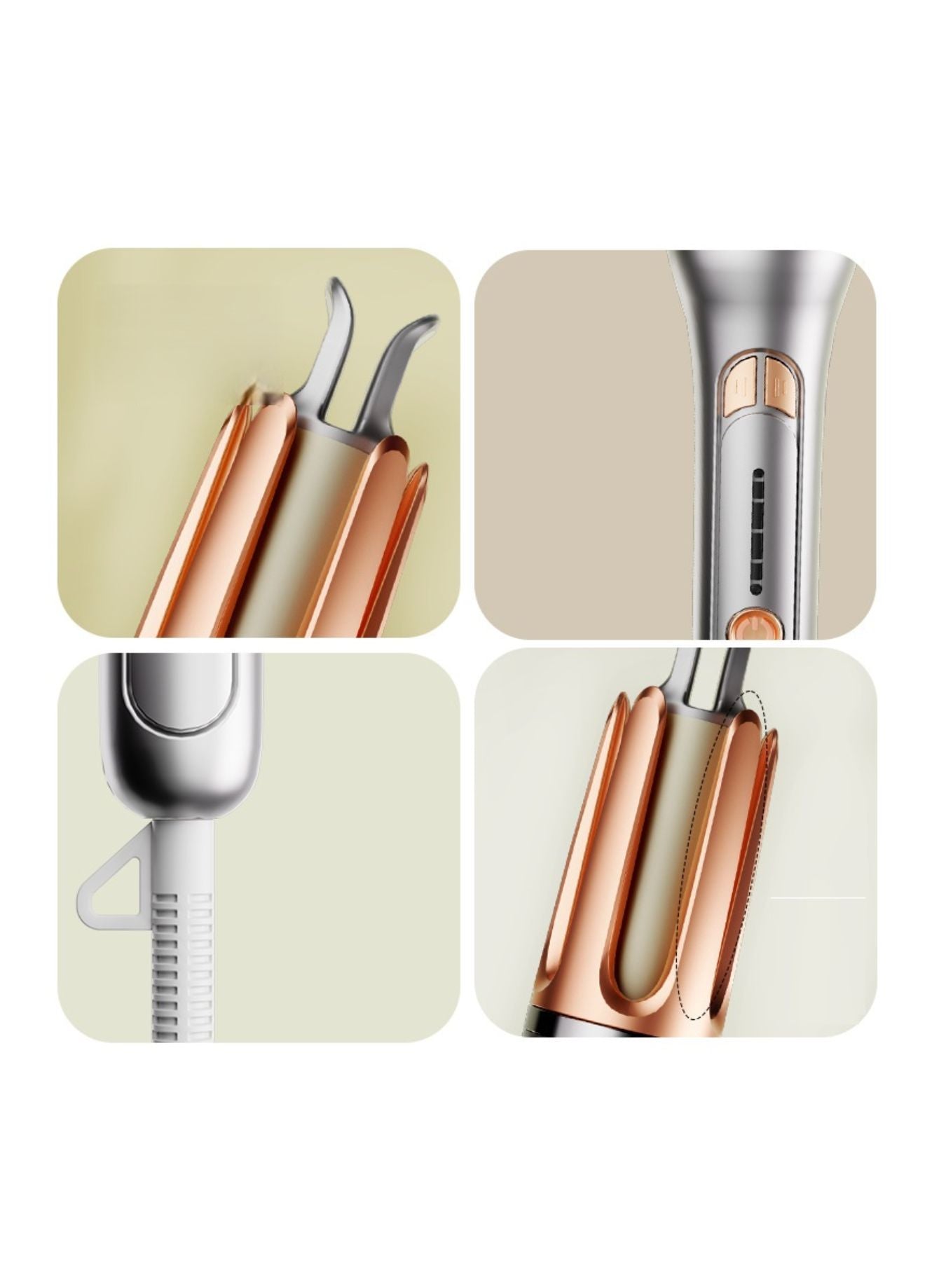 Silver automatic hair curling iron by Trendsi with European plug, showcasing its sleek design and curling barrel.