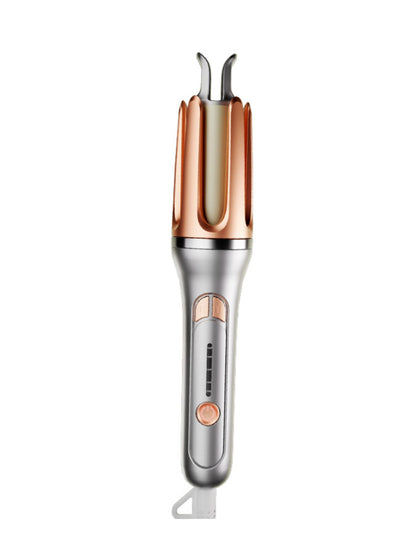 Silver Trendsi automatic hair curling iron with European plug, showcasing its sleek design and curling barrel for styled hair.