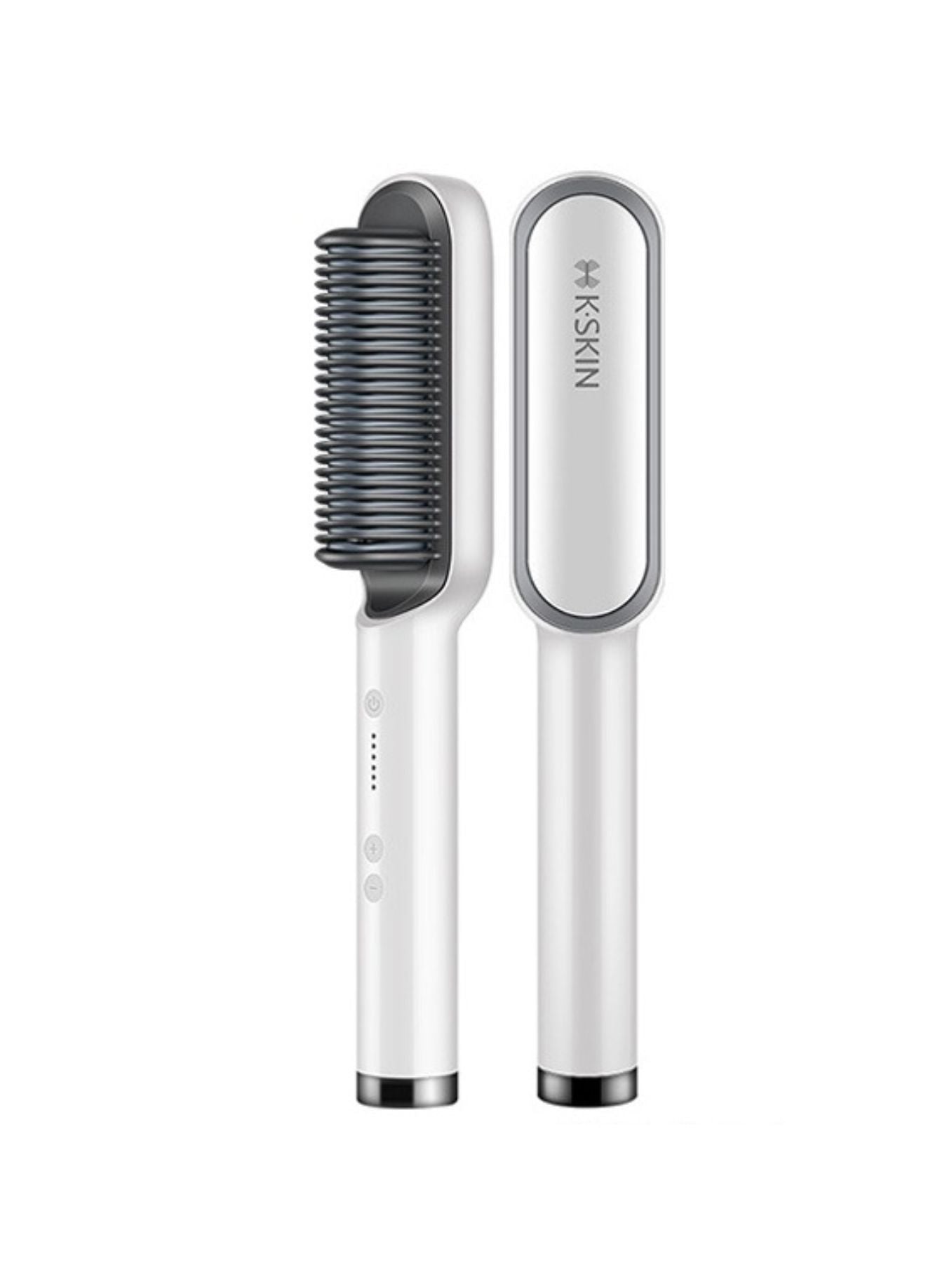 Silver heated hair straightening comb by Trendsi with European plug, designed for smooth, straight hair styling.