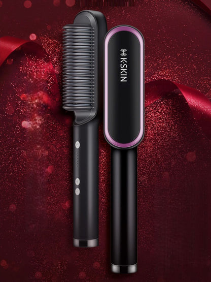 Silver heated hair straightening comb by Trendsi with European plug, designed for smooth styling and hair straightening.