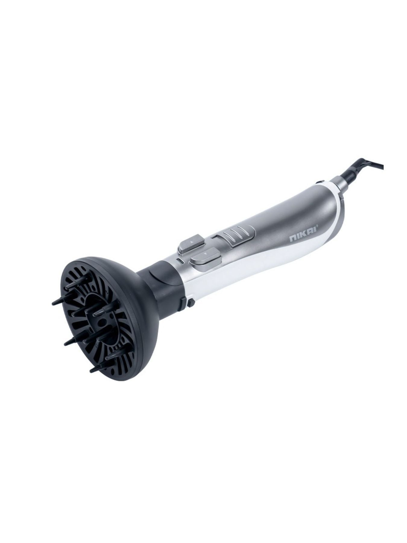 Trendsi lightweight hot air brush with silver handle and European plug for smooth, styled hair.
