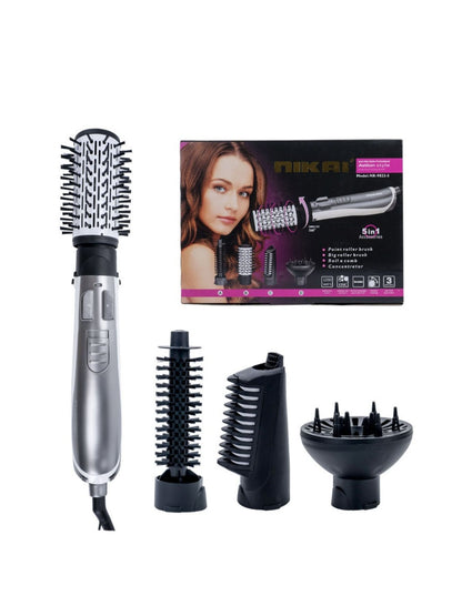 Silver lightweight hot air brush by Trendsi with European plug, shown in a close-up image highlighting its sleek design.