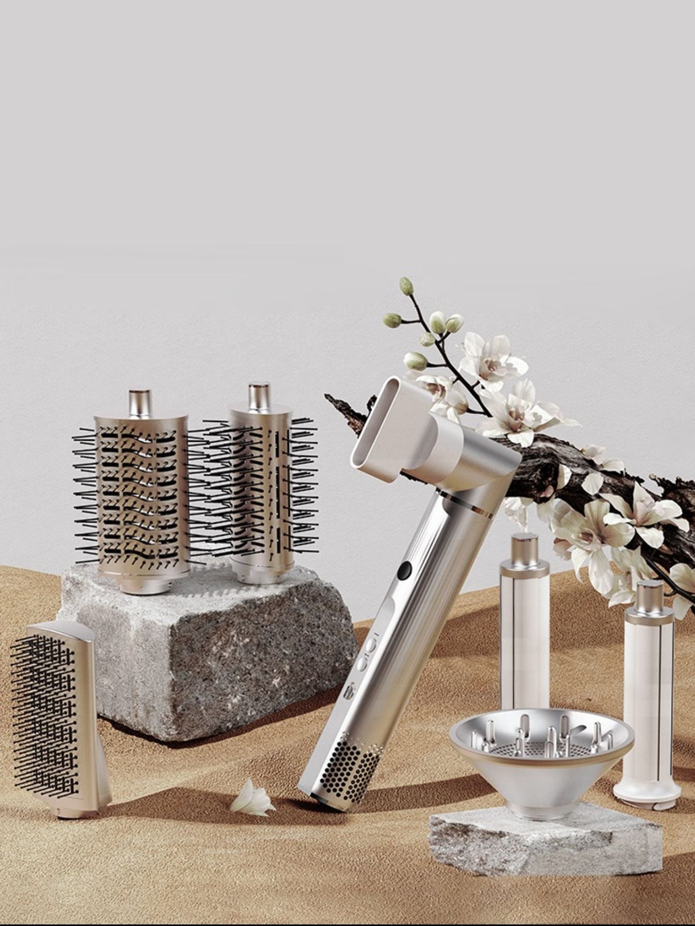Silver household hair dryer with temperature control and European plug, ideal for easy styling at home.