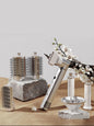 Silver household hair dryer with temperature control and European plug, ideal for easy styling at home.