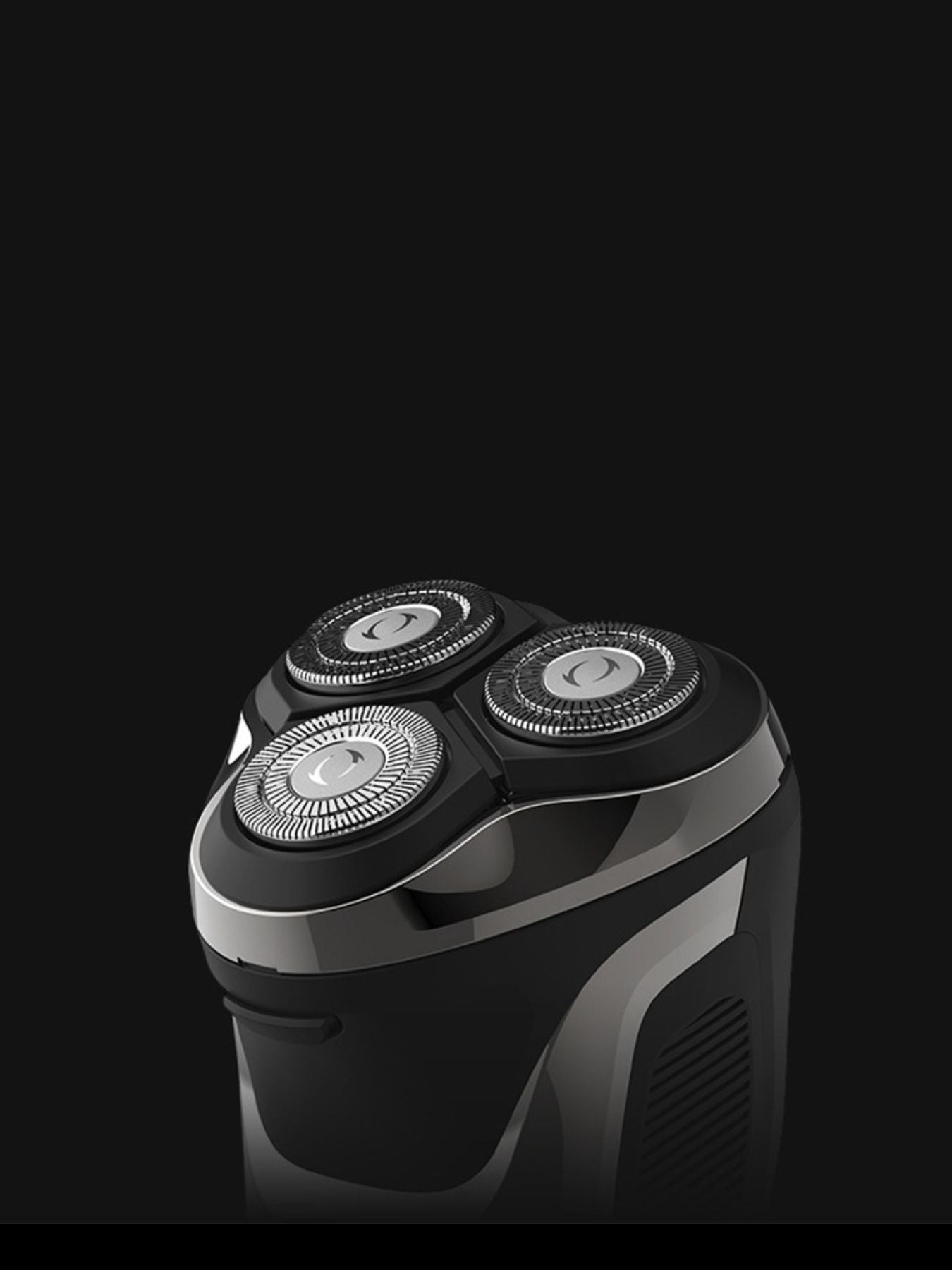 Silver Trendsi electric rotary shaver with LED display, showcasing its sleek design and multiple shaving heads.