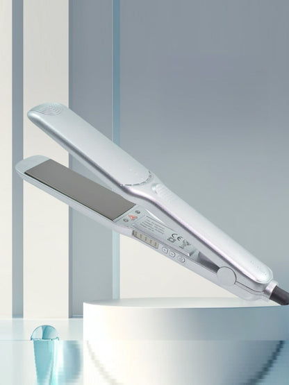 Silver Trendsi adjustable temperature hair straightener with North American plug, featuring a sleek design and ergonomic handle.