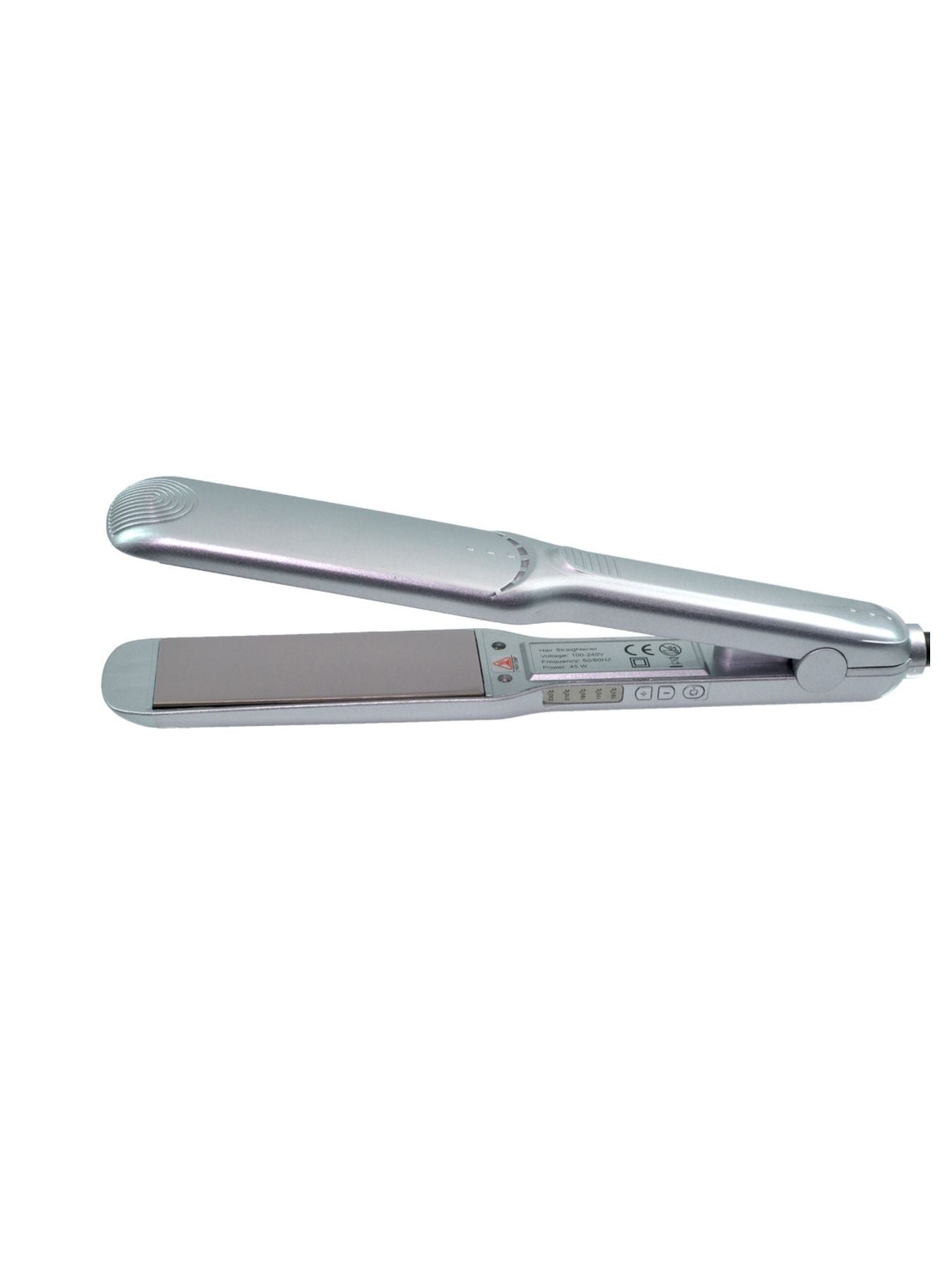 Silver Trendsi adjustable temperature hair straightener with North American plug, featuring a sleek design and ergonomic handle.