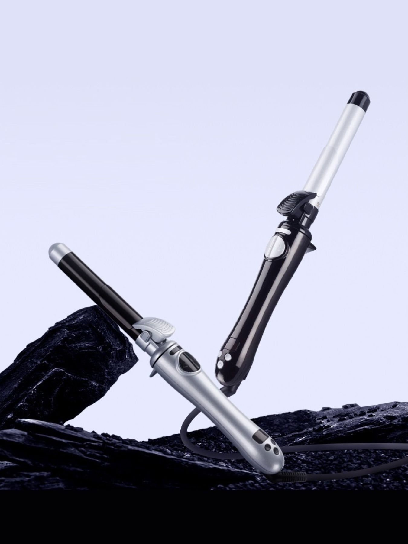 Silver Trendsi fast heating curling iron with North American plug, shown with a sleek design and ceramic barrel for styling.