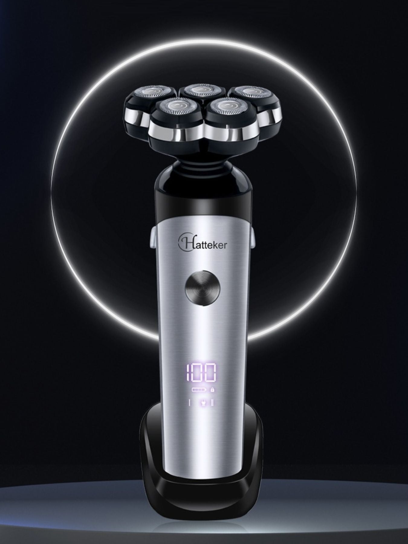 Silver 5-head rechargeable electric shaver by Trendsi with a sleek design and multiple shaving heads for a close, comfortable shave.