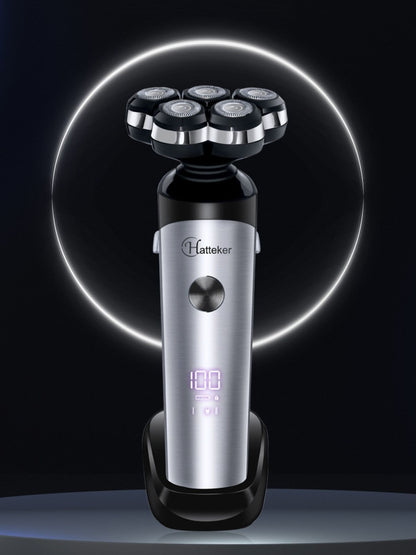 Silver 5-head rechargeable electric shaver by Trendsi with a sleek design and multiple shaving heads for a close, comfortable shave.