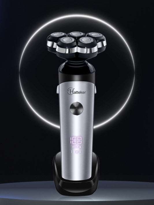 Silver Trendsi 5-head rechargeable electric shaver with ergonomic handle and multiple cutting heads for a close, smooth shave.