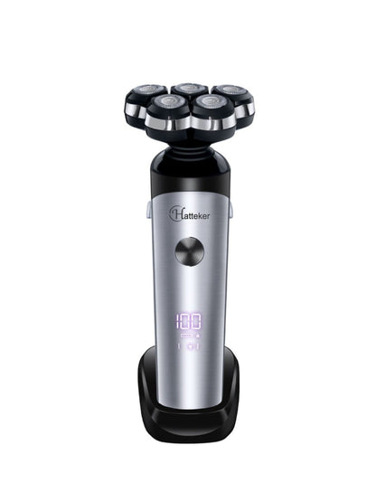 Silver 5-head rechargeable electric shaver by Trendsi with a sleek design and multiple grooming heads for a close shave.