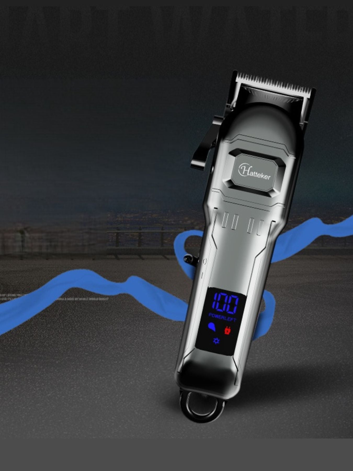 Silver cordless hair clipper from Trendsi with LED display, ergonomic design, and adjustable blades for precise haircutting.
