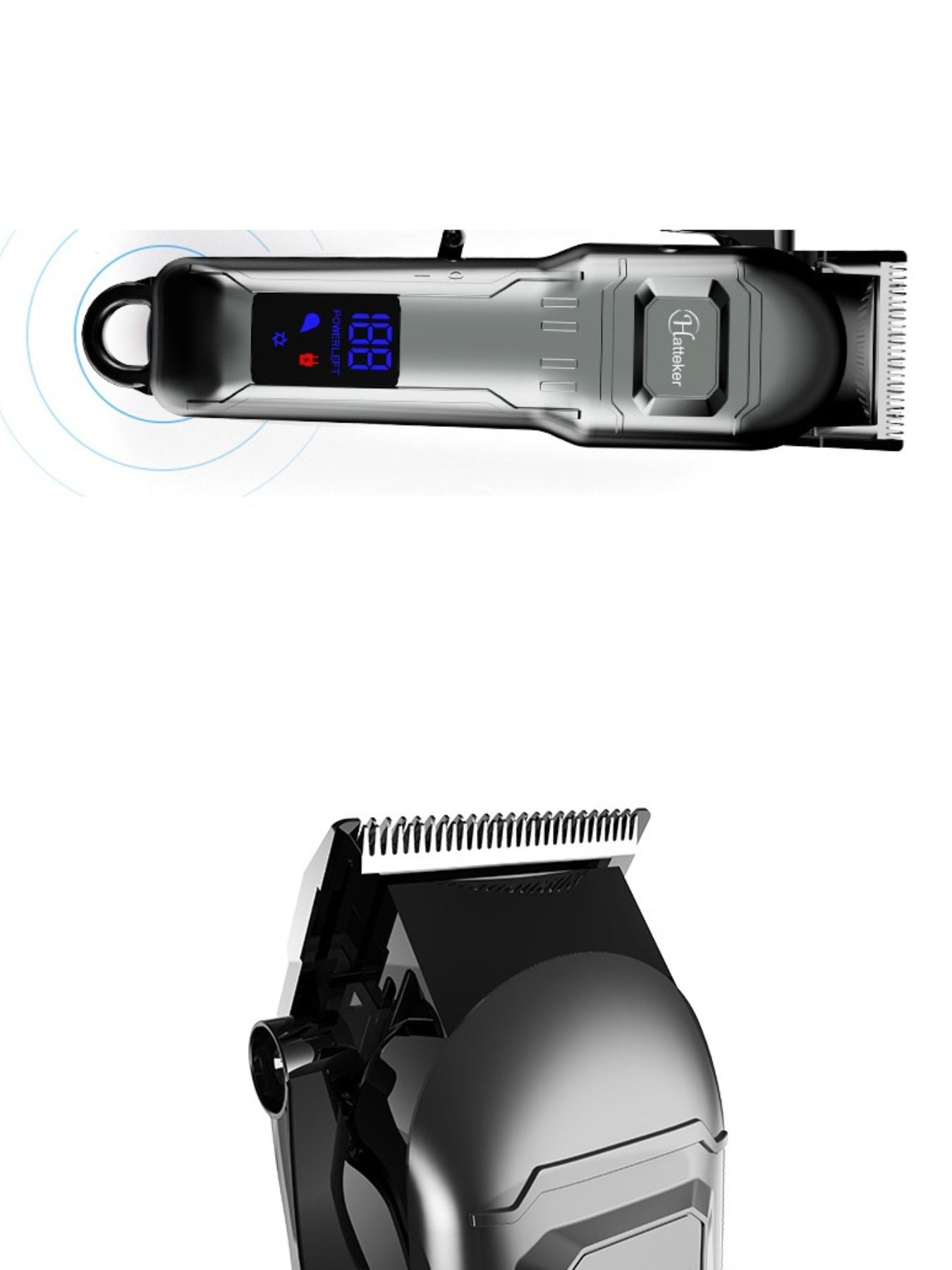 Silver Trendsi cordless hair clipper with LED display, ergonomic design, and adjustable blades for precise hair trimming.