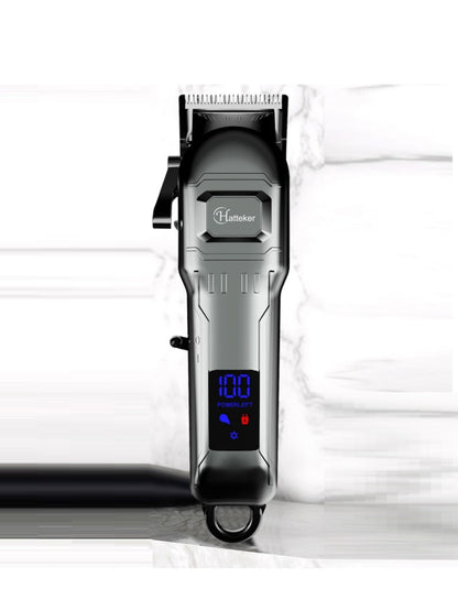Silver cordless hair clipper with LED display from Trendsi, showcasing adjustable blades and ergonomic design for precise styling.