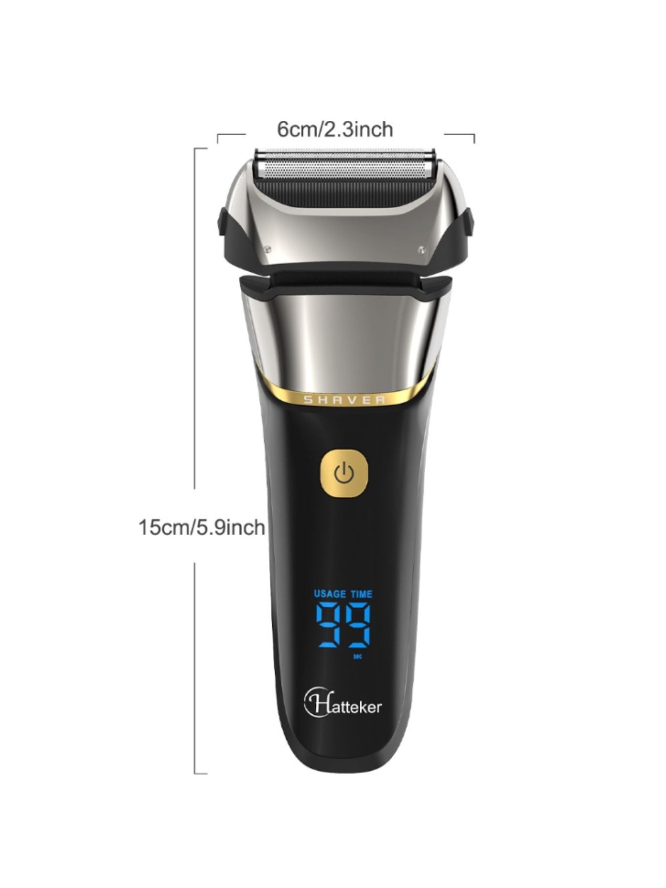 Silver electric foil shaver with LED display, Trendsi brand, featuring a sleek design and one-size fit for precise grooming.