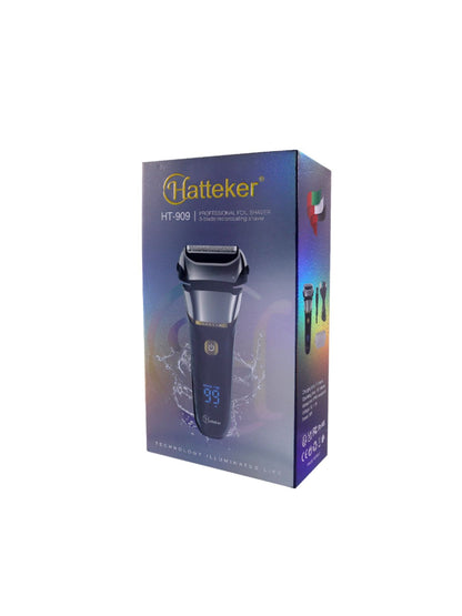 Silver Trendsi electric foil shaver with LED display, showing a close-up of the shaver's foil and ergonomic handle.