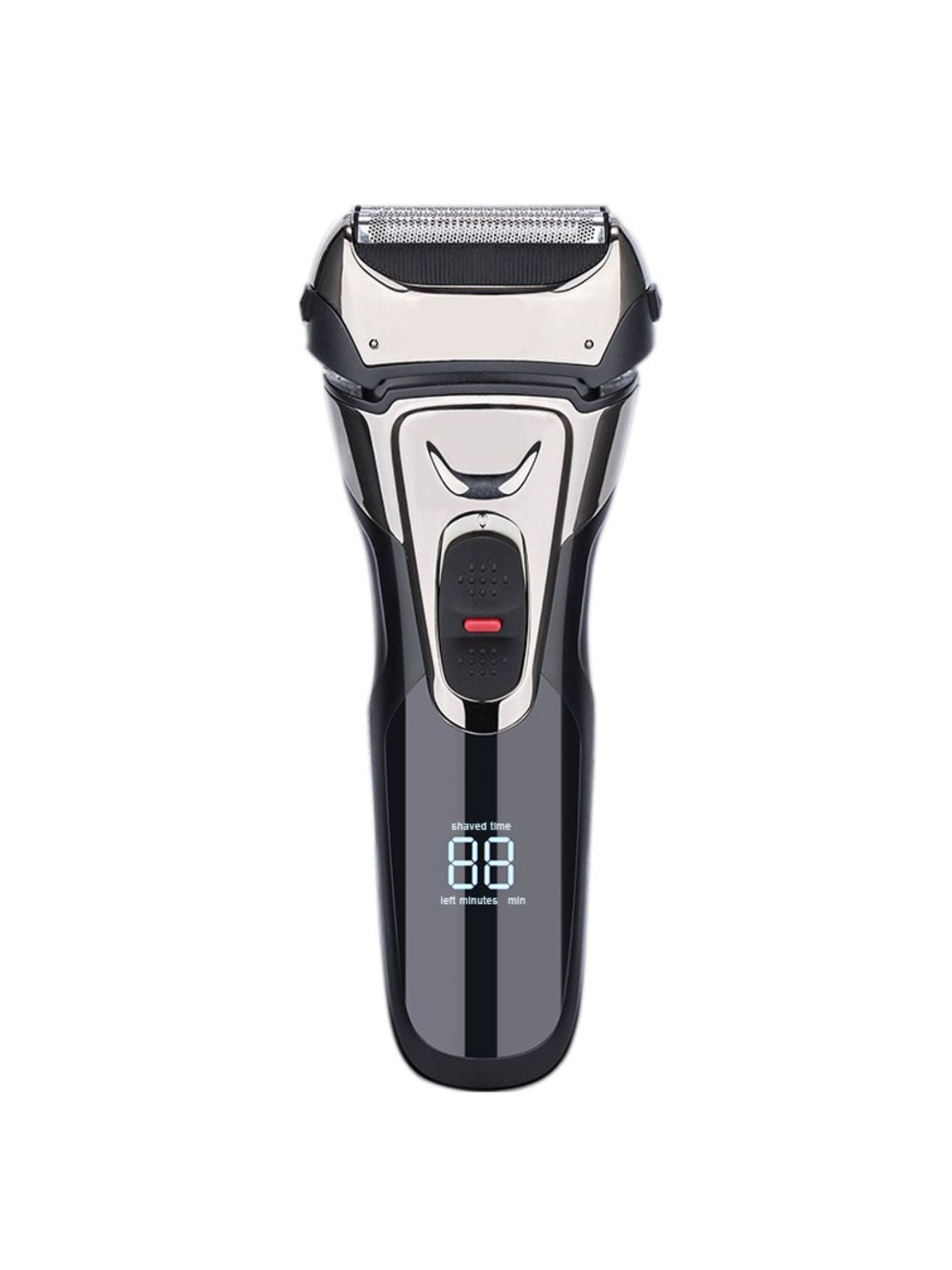 Silver Trendsi electric shaver with digital display showing close-up of shaver head and sleek design for smooth grooming.